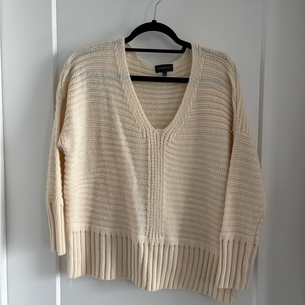 Majorelle Cream V-Neck Knit Sweater